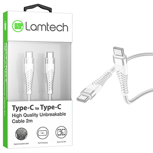 LAMTECH HQ UNBREAKABLE CABLE TYPE-C TO TYPE-C WHITE 2M