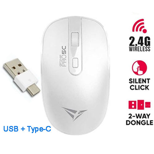 ALCATROZ WIRELESS TWO WAY DONGLE (USB+TYPE-C) SILENT MOUSE WHITE