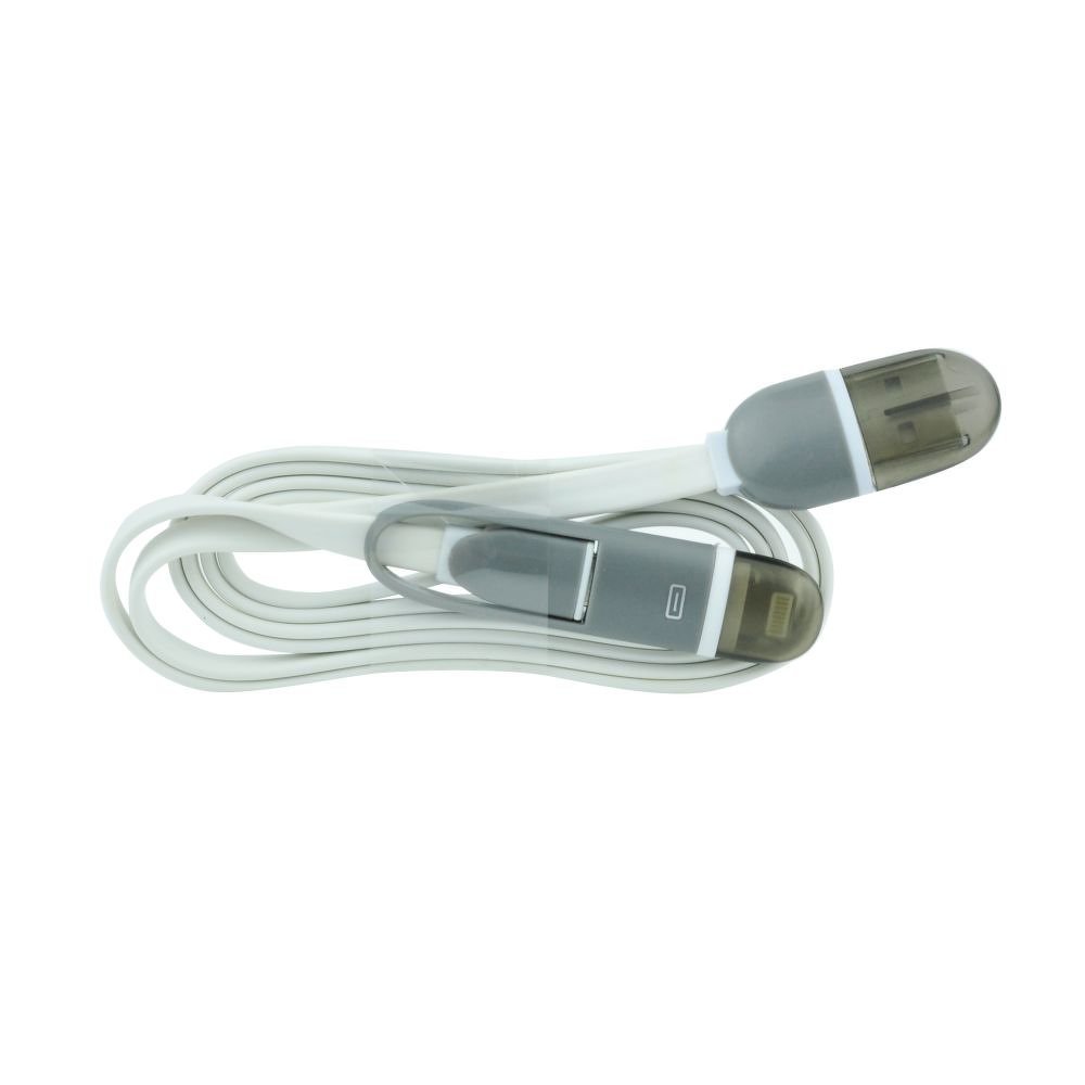 BK-4656 . USB Καλώδιο 2 σε 1 - iPhone 5/6/iPad+Micro USB 1m άσπρο