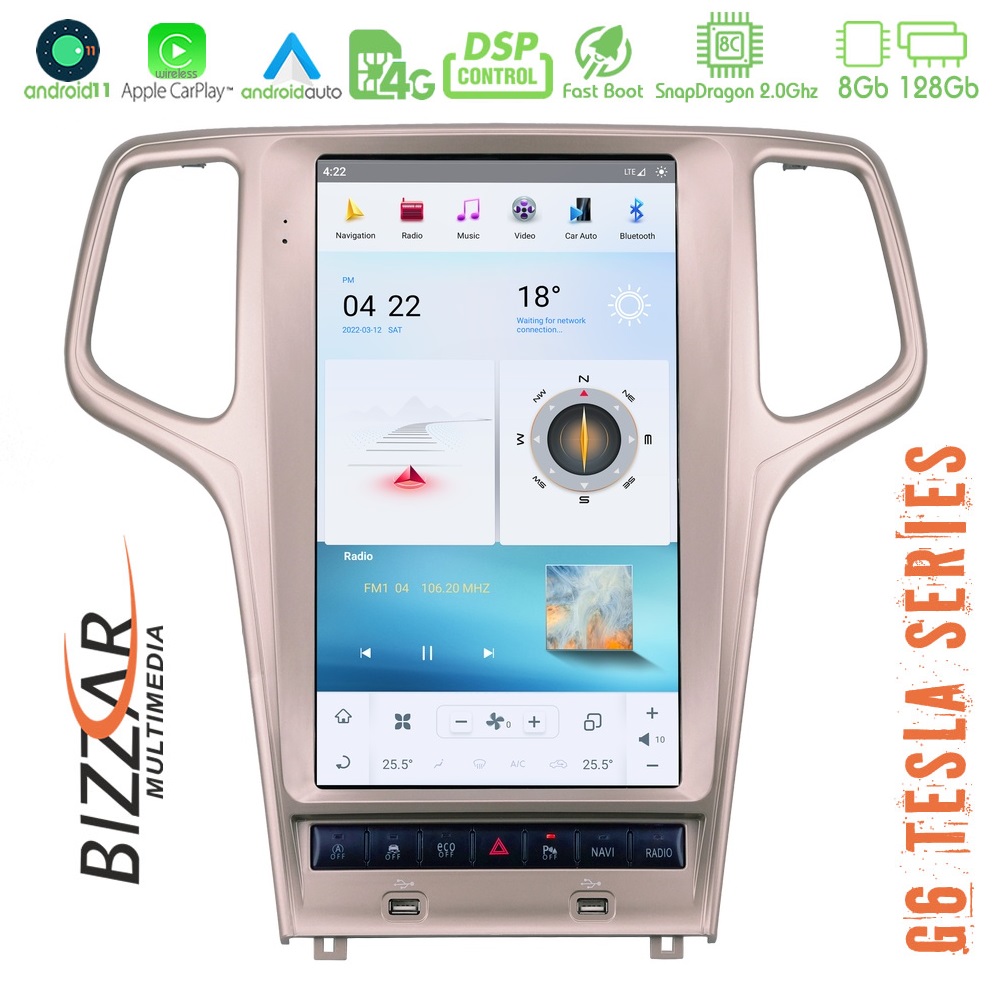 Bizzar Grand Cherokee 2014-2019 Android 11 (8+128gb) Tesla Multimedia Station 13,6 (Golden Color) u-ts-g6-Jp23g