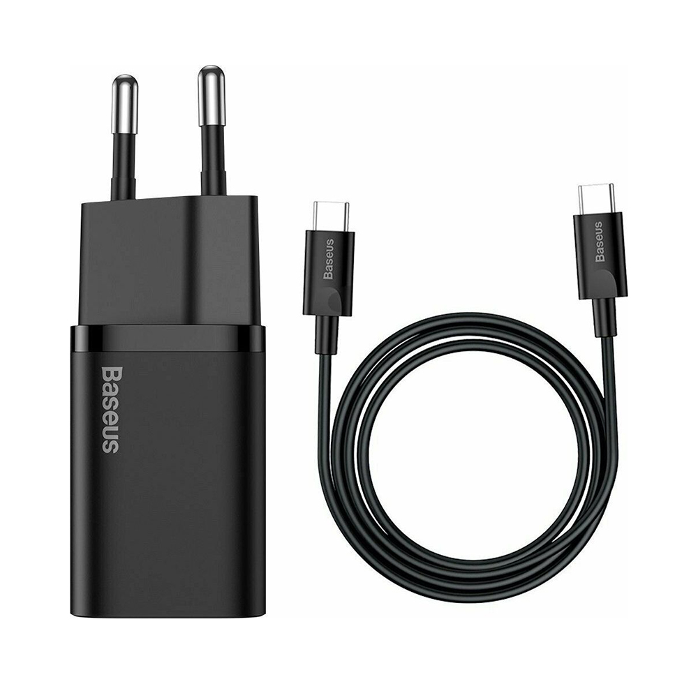 Baseus Φορτιστής με Θύρα USB-C και Καλώδιο USB-C 25W Μαύρος (Super Si) (TZCCSUP-L01) (BASTZCCSUPL01)