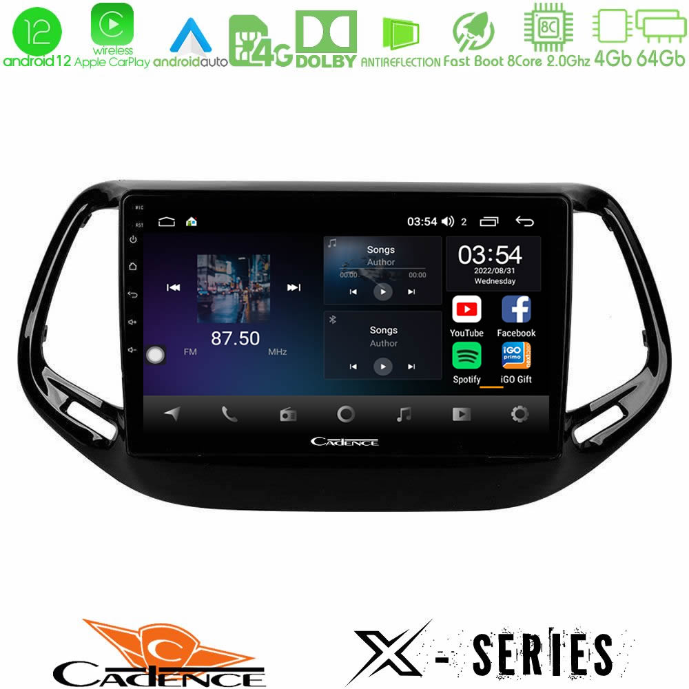 Cadence x Series Jeep Compass 2017&gt; 8core Android12 4+64gb Navigation Multimedia Tablet 10 u-x-Jp0143