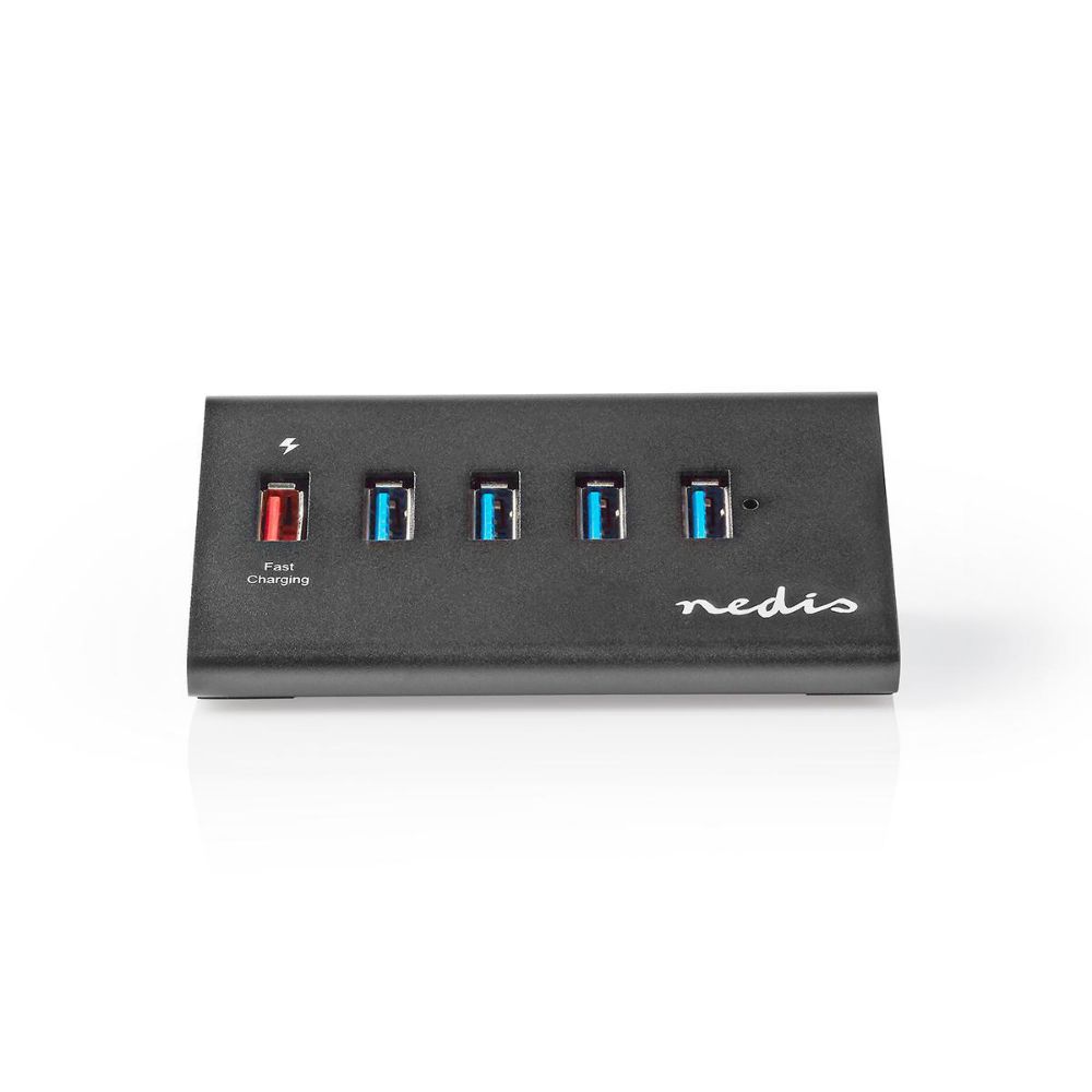 Nedis USB 3.0 Hub 5 Θυρών με σύνδεση USB-A & Θύρα Φόρτισης και Εξωτερική Παροχή Ρεύματος (UHUBUP3510BK) (NEDUHUBUP3510BK)