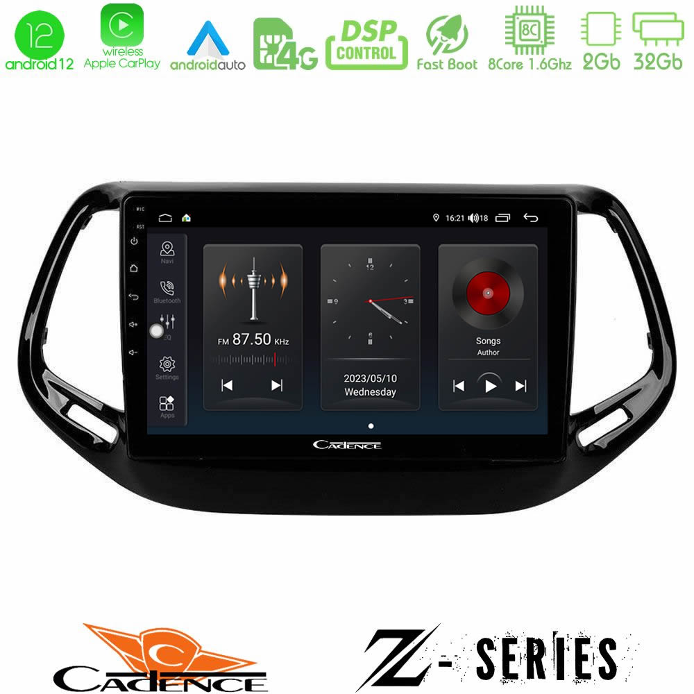 Cadence z Series Jeep Compass 2017&gt; 8core Android12 2+32gb Navigation Multimedia Tablet 10 u-z-Jp0143