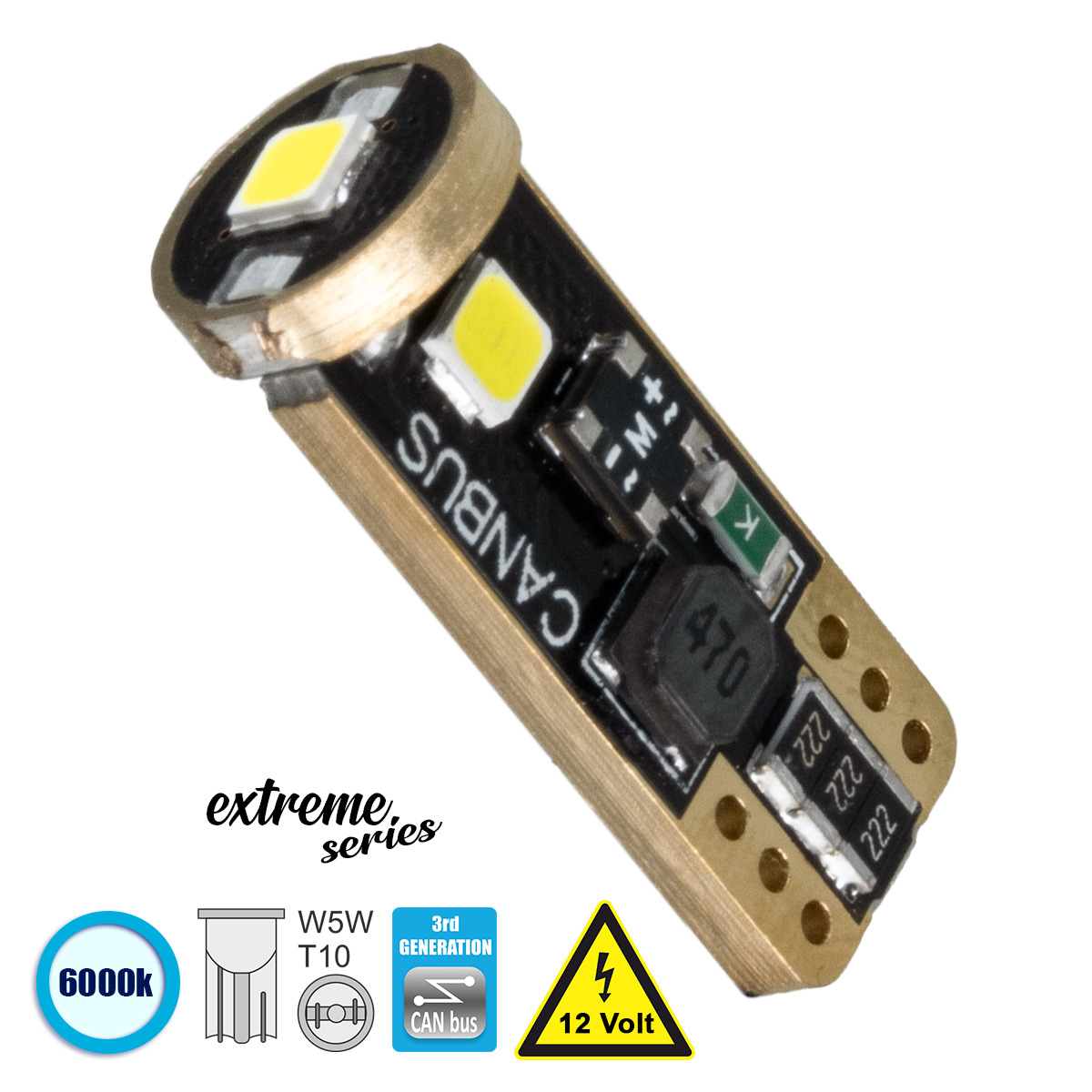 GloboStar® T10 W5W 81115 Λάμπα Αυτοκίνητου 3rd Generation Can-Bus Extreme Series LED 3 SMD 3030 3W 423lm 360° DC 12V IP20 Ψυχρό Λευκό 6000K