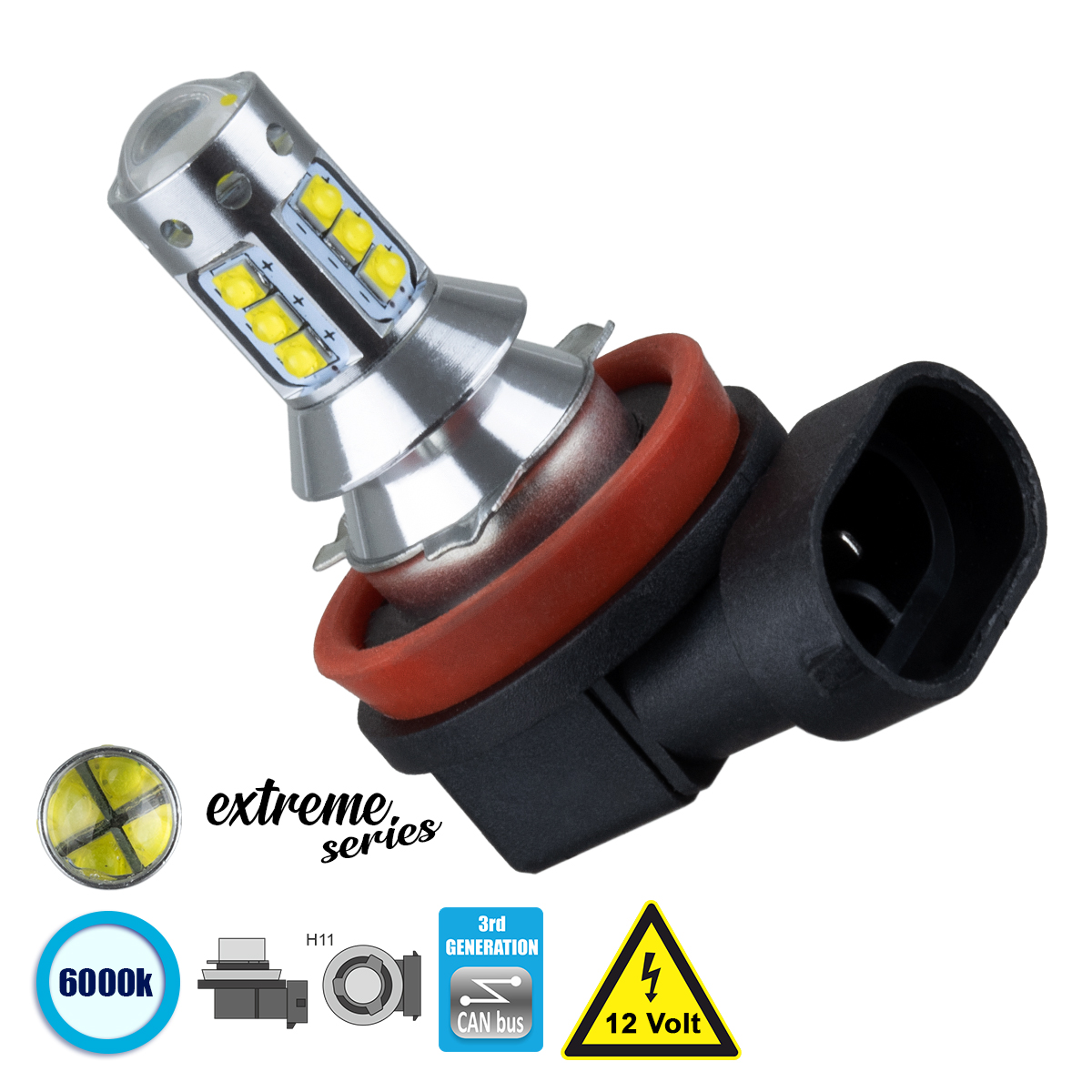 GloboStar® 81440 Λάμπα Αυτοκίνητου H11 3rd Generation Can-Bus Extreme Series LED 16 CREE XBD 3.5W 760lm 360° DC 12V IP20 Ψυχρό Λευκό 6000K