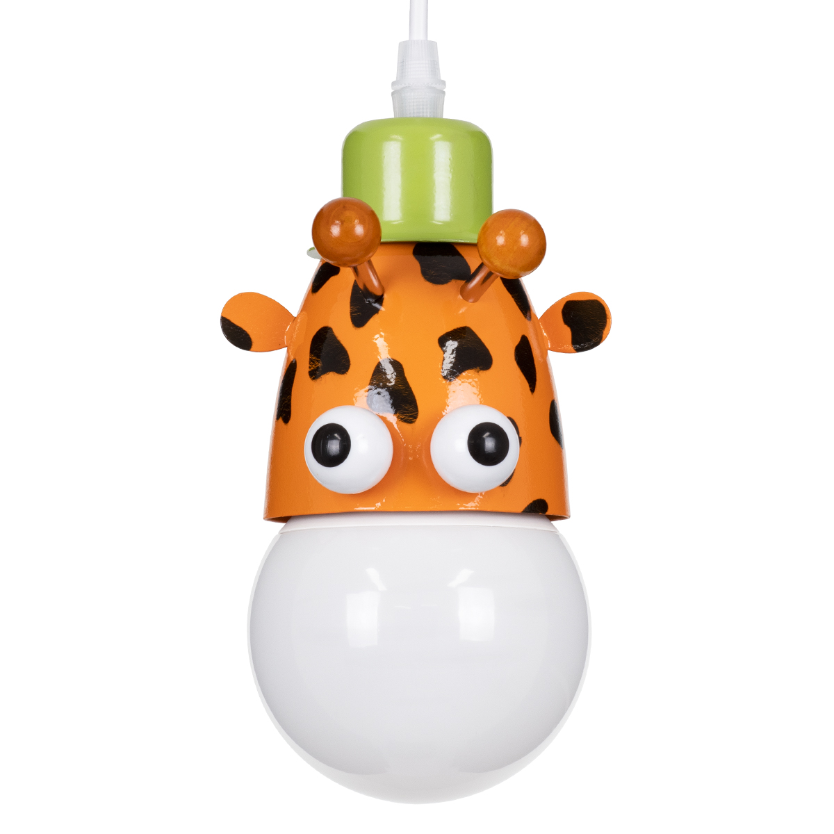 GloboStar® GIRAFFE 00638 Μοντέρνο Κρεμαστό Παιδικό Φωτιστικό Οροφής Μονόφωτο 1 x E27 Λευκό Πράσινο Πορτοκαλί Μαύρο Μεταλλικό Μ12 x Π10.5 x Υ13.5cm