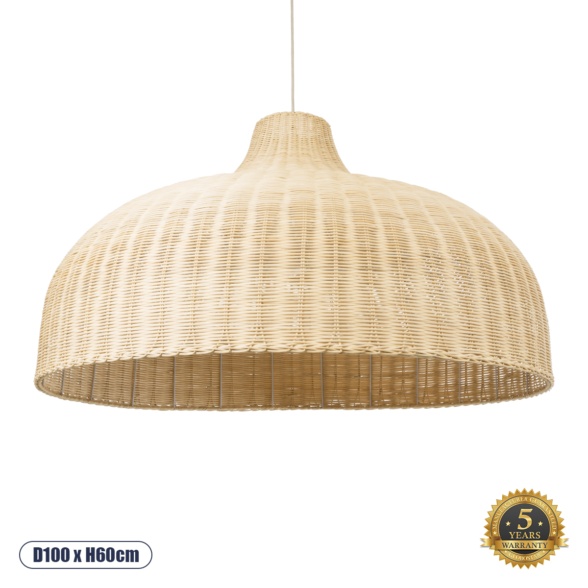 GloboStar® AFURU 01829 Boho Κρεμαστό Φωτιστικό Καμπάνα Μονόφωτο 1 x E27 IP20 Μπεζ Ξύλο - Μ100 x Π100 x Υ60cm