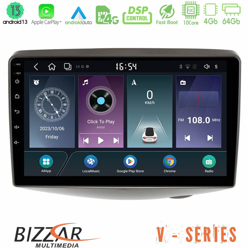 Bizzar v Series Toyota Yaris 1999 - 2006 10core Android13 4+64gb Navigation Multimedia Tablet 9 u-v-Ty1047