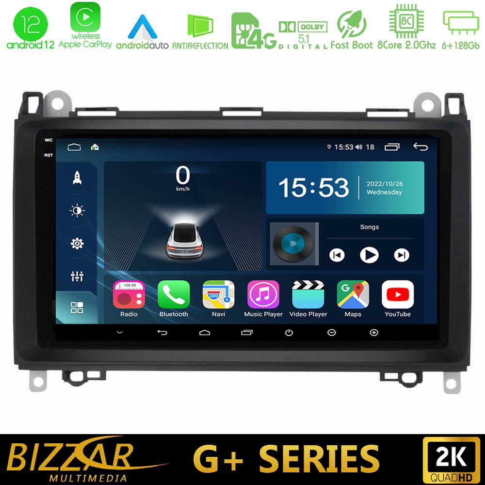 Bizzar g+ Series Mercedes A/b/vito/sprinter Class 8core Android12 6+128gb Navigation Multimedia 9 u-g-Mb0759