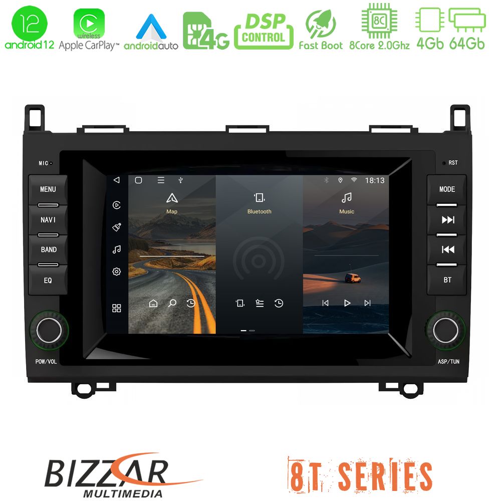 Bizzar oem Mercedes A/b/sprinter/vito 8core Android12 4+64gb Navigation Multimedia Deckless 7 με Carplay/androidauto u-8t-Mb16