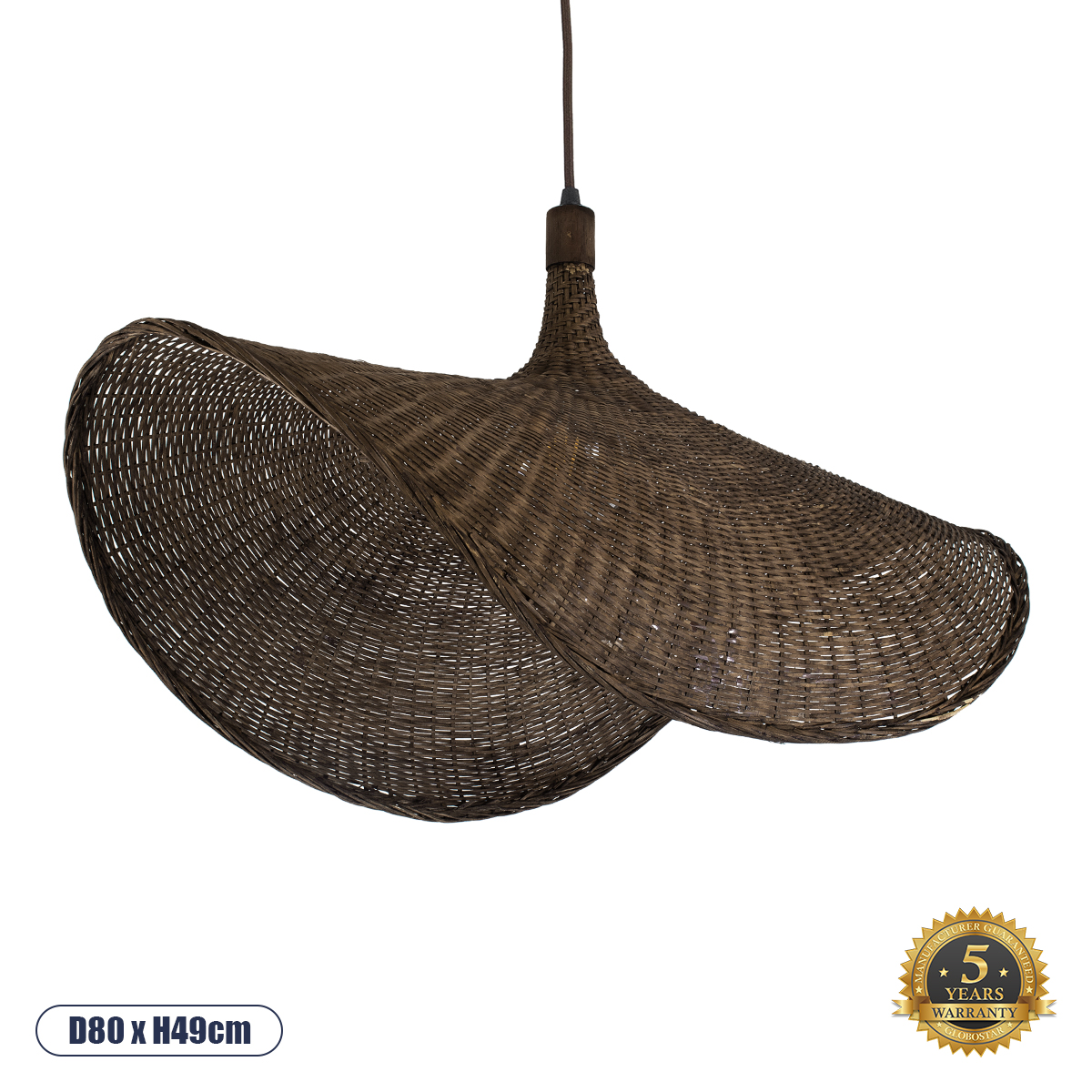 GloboStar® CUBA 01768 Boho Κρεμαστό Φωτιστικό Ανάρτηση Μονόφωτο 1 x E27 IP20 Καφέ Ξύλο - Μ80 x Π80 x Y49cm