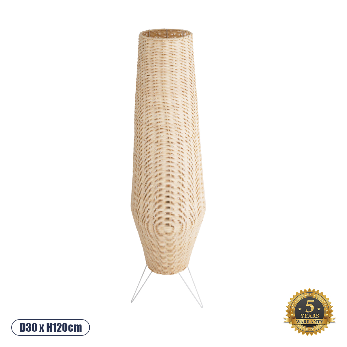 GloboStar® BOLSON 02013 Boho Επιδαπέδιο Φωτιστικό Μονόφωτο 1 x E27 IP20 Μπεζ Ξύλο με Λευκό Μέταλλο - Μ30 x Π30 x Υ120cm