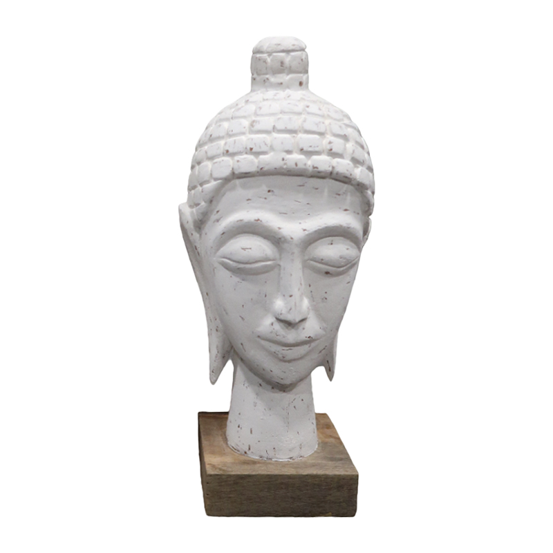 Προτομή κεφαλή βούδα Wevi Inart λευκό μάνγκο ξύλο 13x10x33εκ