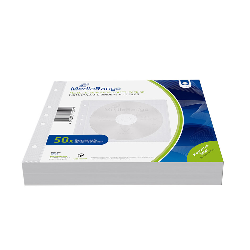 MediaRange Fleece sleeves for 2 discs White Pack 50 (MRBOX60)