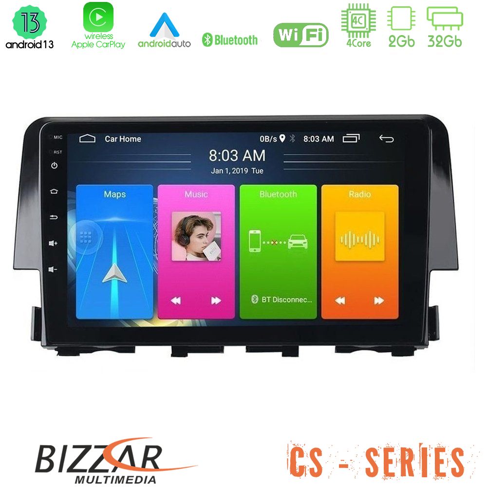 Bizzar cs Series 4core Android13 2+32gb Honda Civic 2016-2020 Navigation Multimedia Tablet 9 u-cs-Hd0058