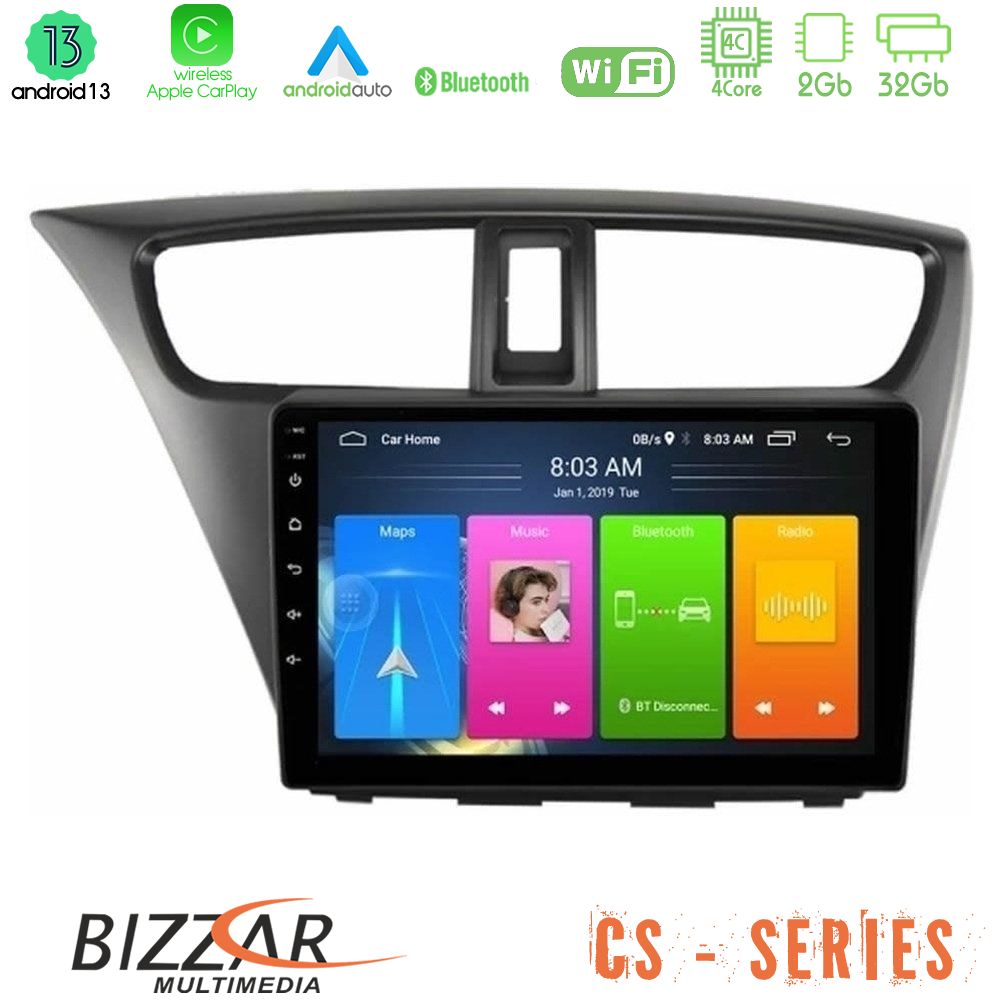 Bizzar cs Series 4core Android13 2+32gb Honda Civic Hatchback 2012-2015 Navigation Multimedia Tablet 9 u-cs-Hd0941