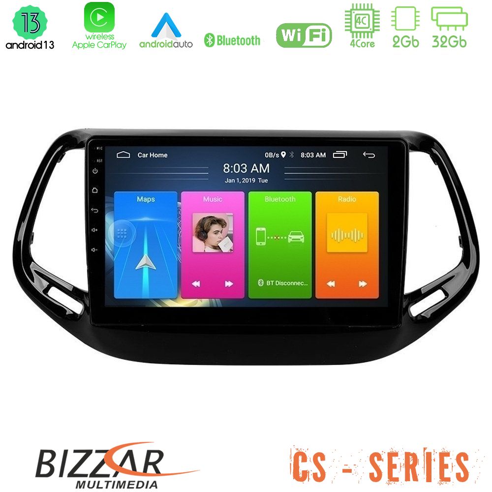 Bizzar cs Series 4core Android13 2+32gb Jeep Compass 2017&gt; Navigation Multimedia Tablet 10 u-cs-Jp0143