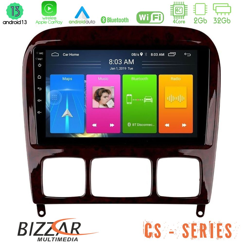 Bizzar cs Series 4core Android13 2+32gb Mercedes s Class 1999-2004 (W220) Navigation Multimedia Tablet 9 u-cs-Mb0765