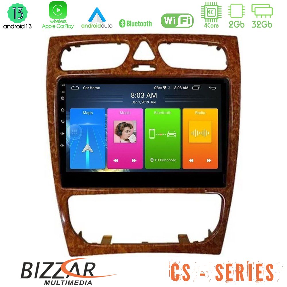 Bizzar cs Series 4core Android13 2+32gb Mercedes c Class (W203) Navigation Multimedia Tablet 9 (Wooden Style) u-cs-Mb0925w