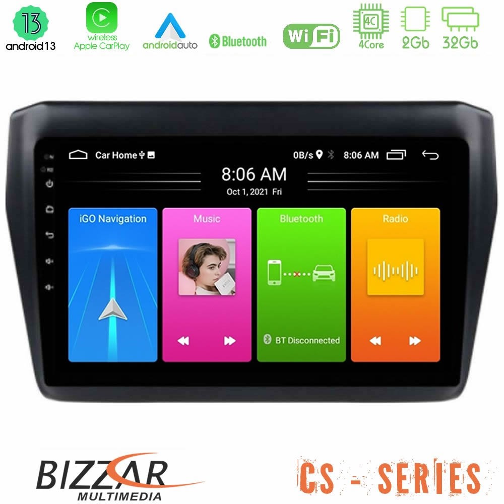 Bizzar cs Series 4core Android13 2+32gb Suzuki Swift 2017-2023 Navigation Multimedia Tablet 9 u-cs-Sz0522