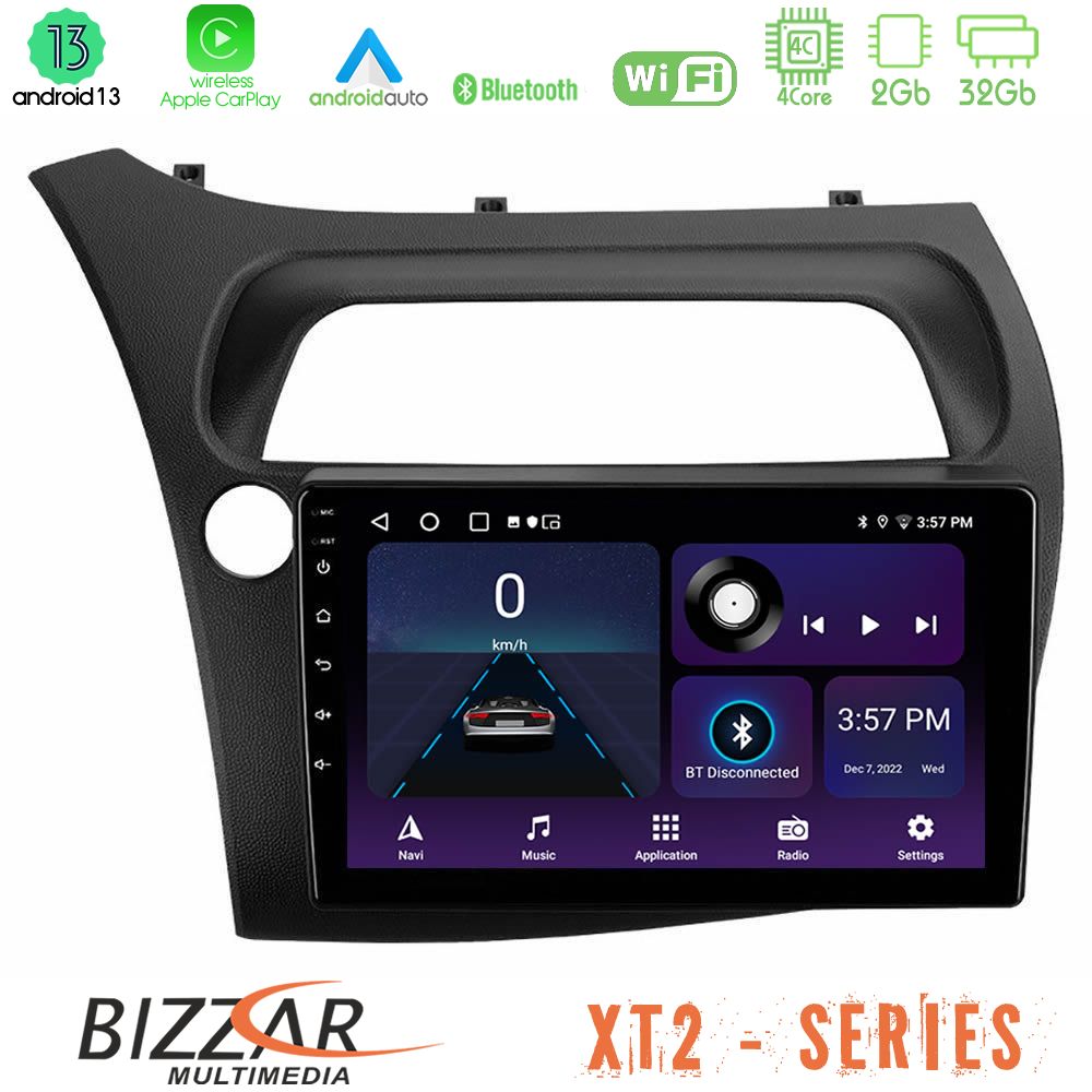 Bizzar xt2 Series 4core Android13 2+32gb Honda Civic Navigation Multimedia Tablet 9 u-xt2-Hd107n