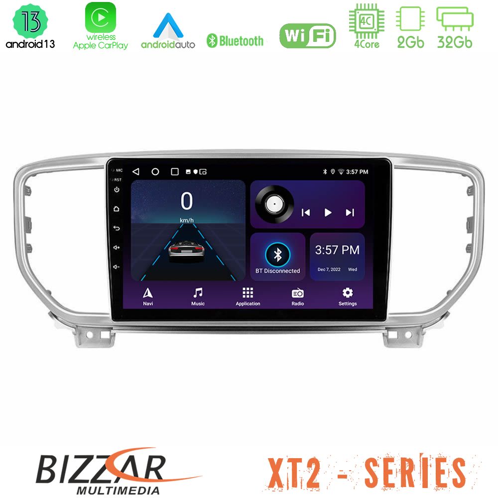 Bizzar xt2 Series 4core Android13 2+32gb kia Sportage 2018-2021 Navigation Multimedia Tablet 9 u-xt2-Ki0516