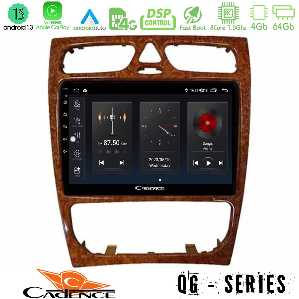 Cadence qg Series 8core Android13 4+64gb Mercedes c Class (W203) Navigation Multimedia Tablet 9 (Wooden Style) u-qg-Mb0925w