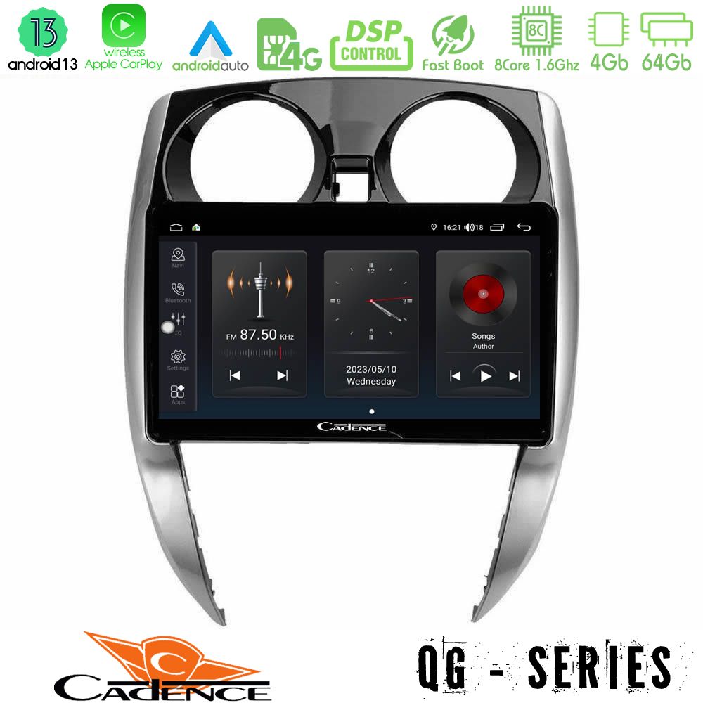 Cadence qg Series 8core Android13 4+64gb Nissan Note 2013-2018 Navigation Multimedia Tablet 10 u-qg-Ns0481