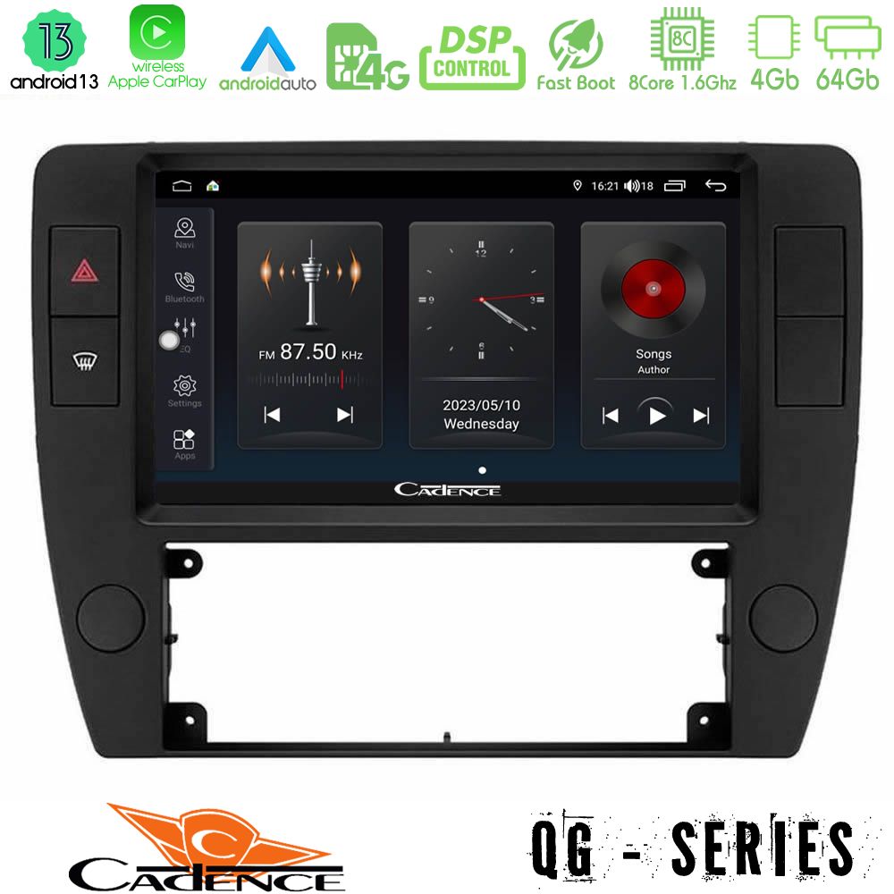 Cadence qg Series 8core Android13 4+64gb vw Passat b5 2001-2005 Navigation Multimedia Tablet 9 u-qg-Vw1370