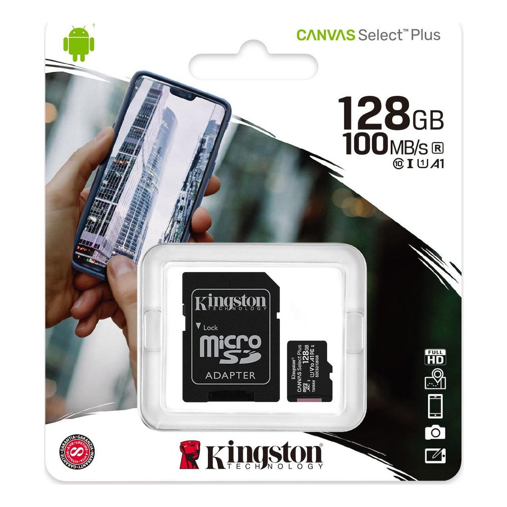 Kingston Micro Secure Digital 128GB microSDXC Canvas Select Plus 80R CL10 UHS-I Card + SD Adapter (SDCS2/128GB)