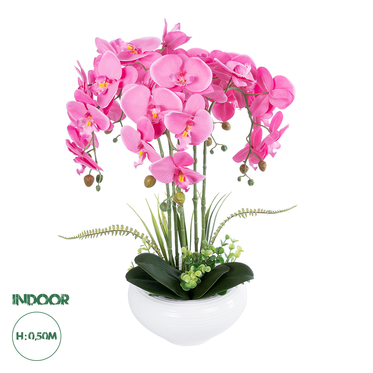 GloboStar® Artificial Garden PINK ORCHID 21124 Διακοσμητικό Φυτό Ροζ Ορχιδέα Υ50cm