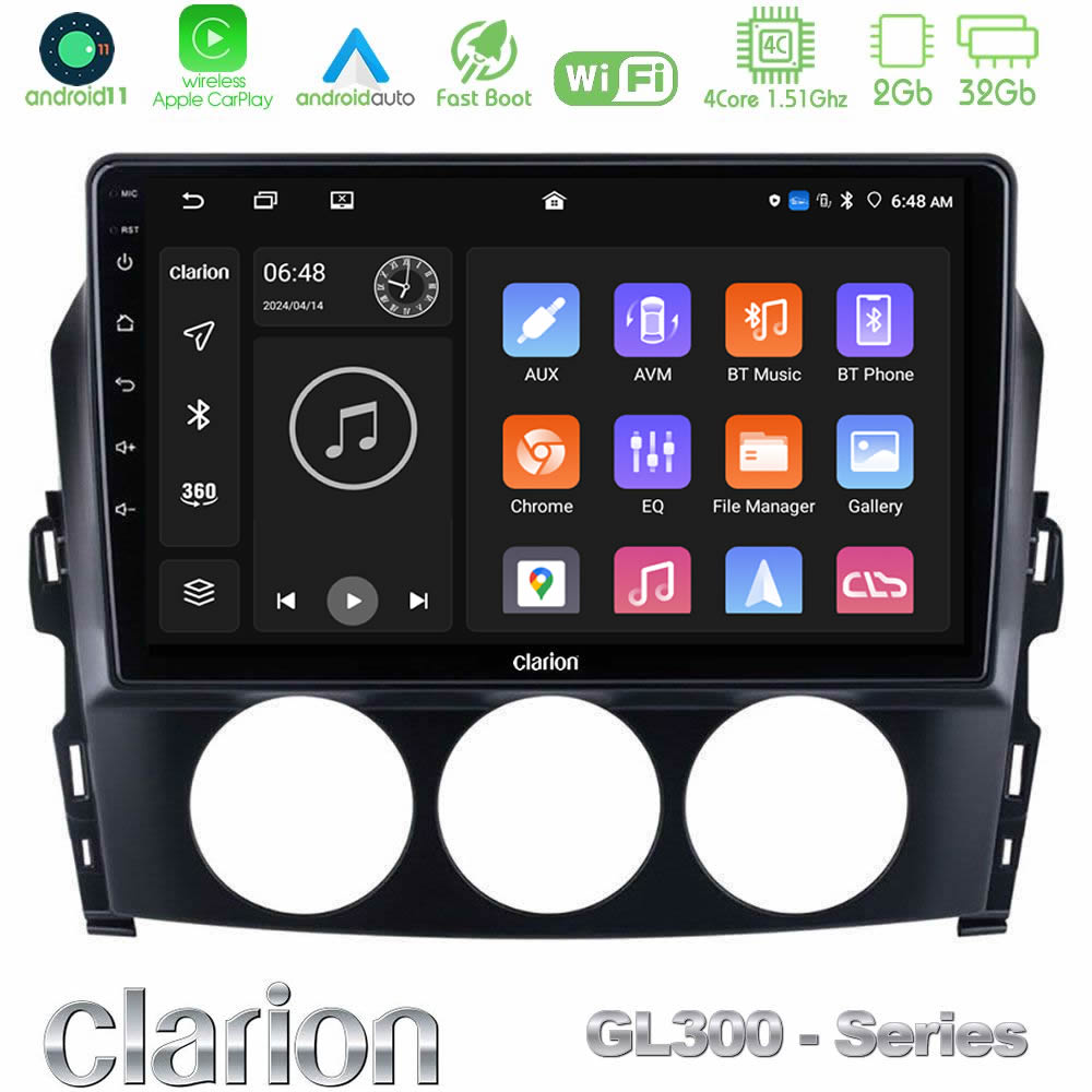 Clarion Gl300 Series 4core Android11 2+32gb Mazda mx-5 2006-2008 Navigation Multimedia Tablet 9 με Carplay &Amp; Android Auto u-gl3-Mz049n