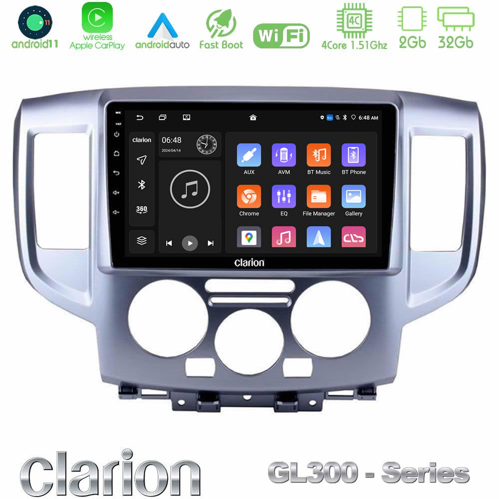 Clarion Gl300 Series 4core Android11 2+32gb Nissan Nv200 Navigation Multimedia Tablet 9 με Carplay &Amp; Android Auto u-gl3-Ns391