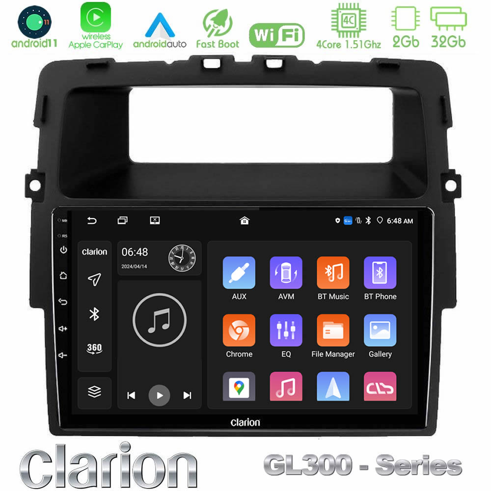 Clarion Gl300 Series 4core Android11 2+32gb Renault/nissan/opel Navigation Multimedia Tablet 10 με Carplay &Amp; Android Auto u-gl3-Rn1338