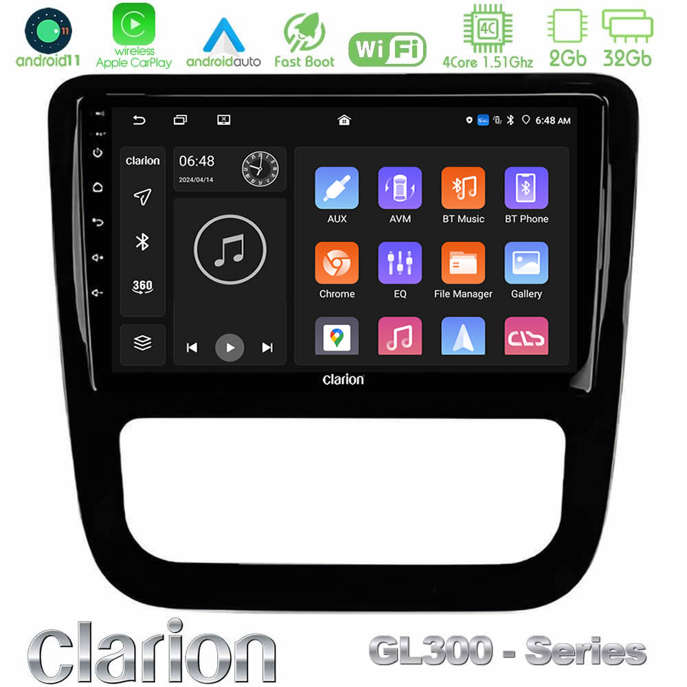 Clarion Gl300 Series 4core Android11 2+32gb vw Scirocco 2008-2014 Navigation Multimedia Tablet 9 (Μαύρο Γυαλιστερό) με Carplay & Android Auto u-gl3-Vw0057bl