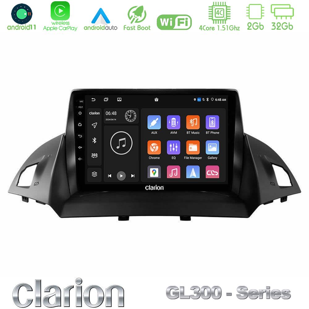 Clarion Gl300 Series 4core Android11 2+32gb Ford c-Max/kuga Navigation Multimedia Tablet 9 με Carplay &Amp; Android Auto u-gl3-Fd0047