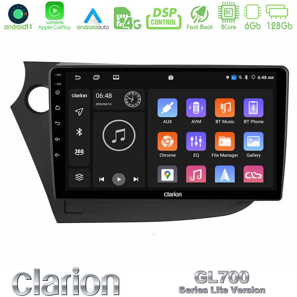 Clarion Gl700 Lite Series 8core Android11 6+128gb Honda Insight 2009-2015 Navigation Multimedia Tablet 9 με Carplay &Amp; Android Auto u-G76l-Hd0821