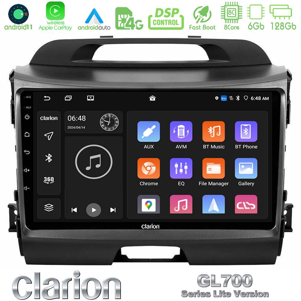 Clarion Gl700 Lite Series 8core Android11 6+128gb kia Sportage Navigation Multimedia Tablet 9 με Carplay &Amp; Android Auto u-G76l-Ki0034