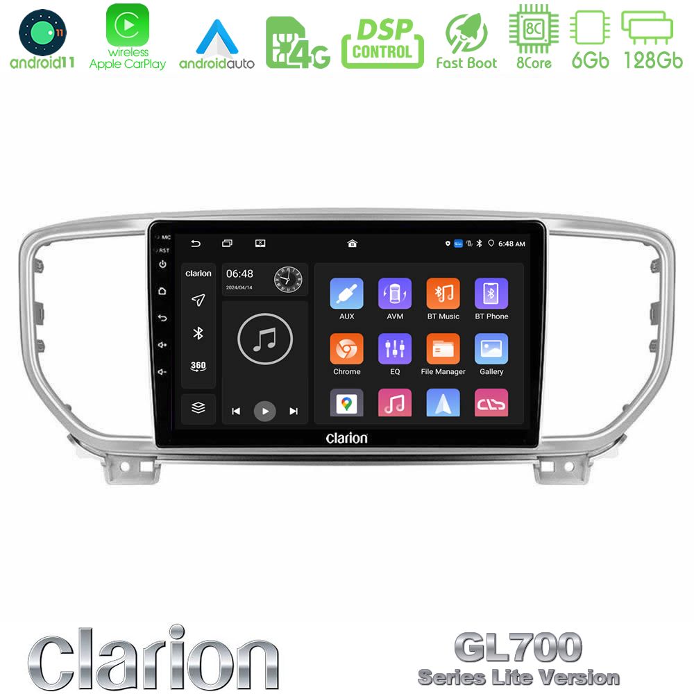 Clarion Gl700 Lite Series 8core Android11 6+128gb kia Sportage 2018-2021 Navigation Multimedia Tablet 9 με Carplay &Amp; Android Auto u-G76l-Ki0516