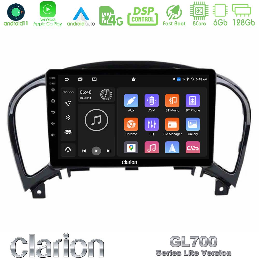 Clarion Gl700 Lite Series 8core Android11 6+128gb Nissan Juke Navigation Multimedia Tablet 9 με Carplay &Amp; Android Auto u-G76l-Ns0755