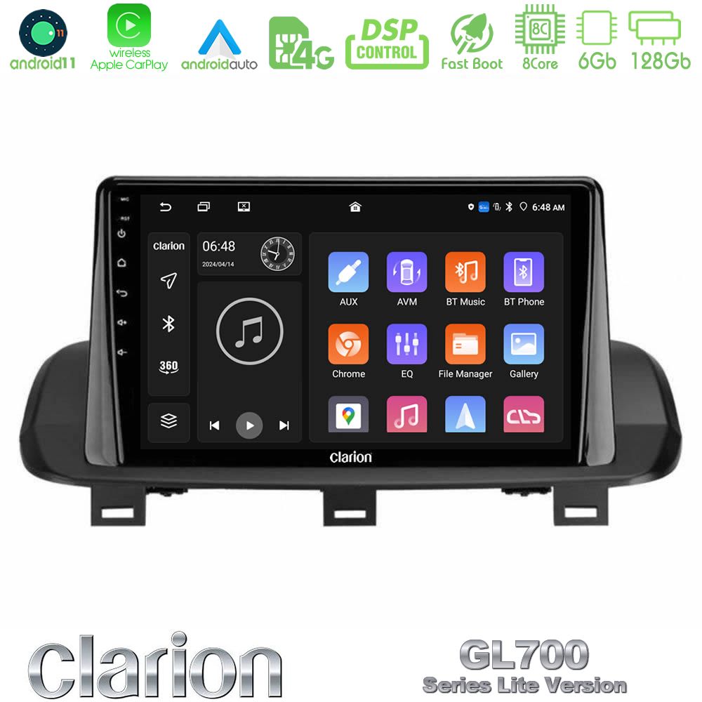 Clarion Gl700 Lite Series 8core Android11 6+128gb Nissan Qashqai j12 &Amp; x-Trail t33 Navigation Multimedia Tablet 10 με Carplay &Amp; Android Auto u-G76l-Ns2114