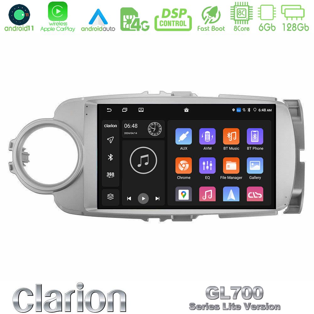 Clarion Gl700 Lite Series 8core Android11 6+128gb Toyota Yaris Navigation Multimedia Tablet 9 με Carplay &Amp; Android Auto u-G76l-Ty1777