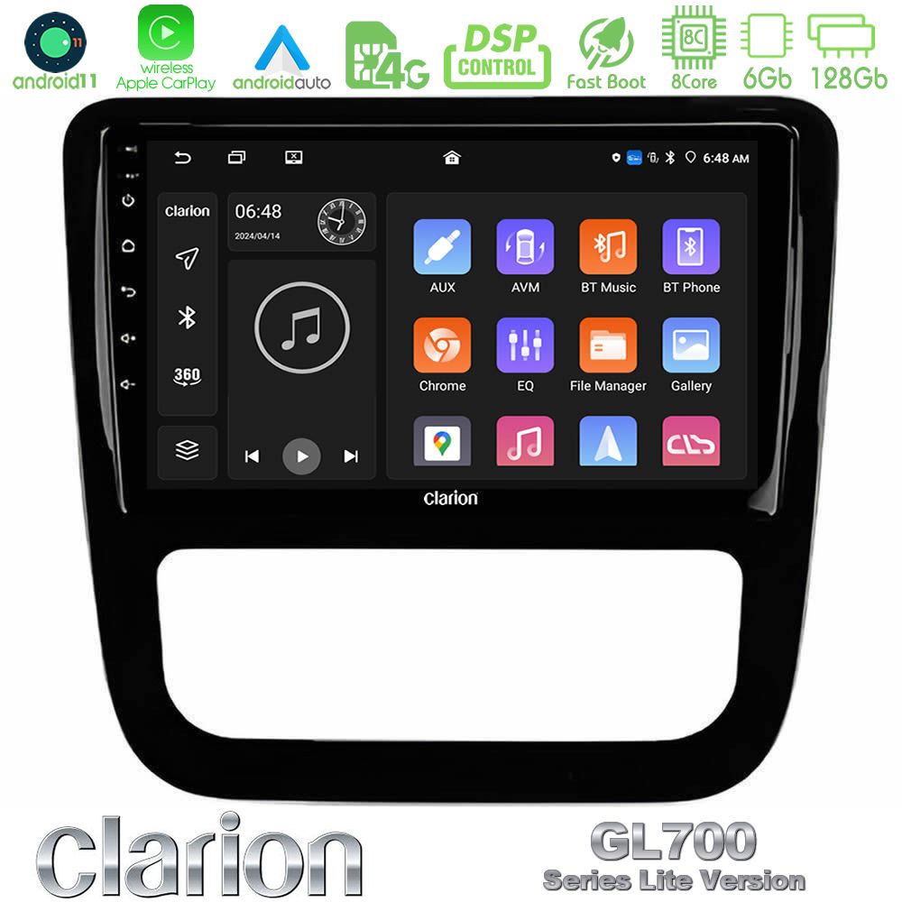 Clarion Gl700 Lite Series 8core Android11 6+128gb vw Scirocco 2008-2014 Navigation Multimedia Tablet 9 (Μαύρο Γυαλιστερό) με Carplay &Amp; Android Auto u-G76l-Vw0057bl