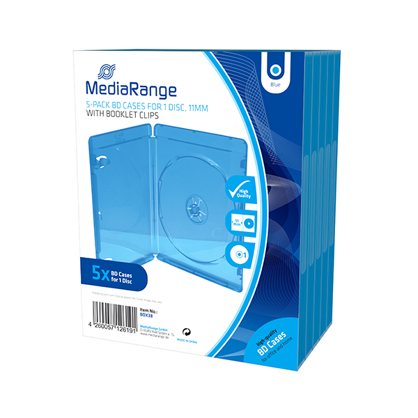 MediaRange BD Case for 1 Disc 11mm Blue (5 Pack) (MRBOX38)