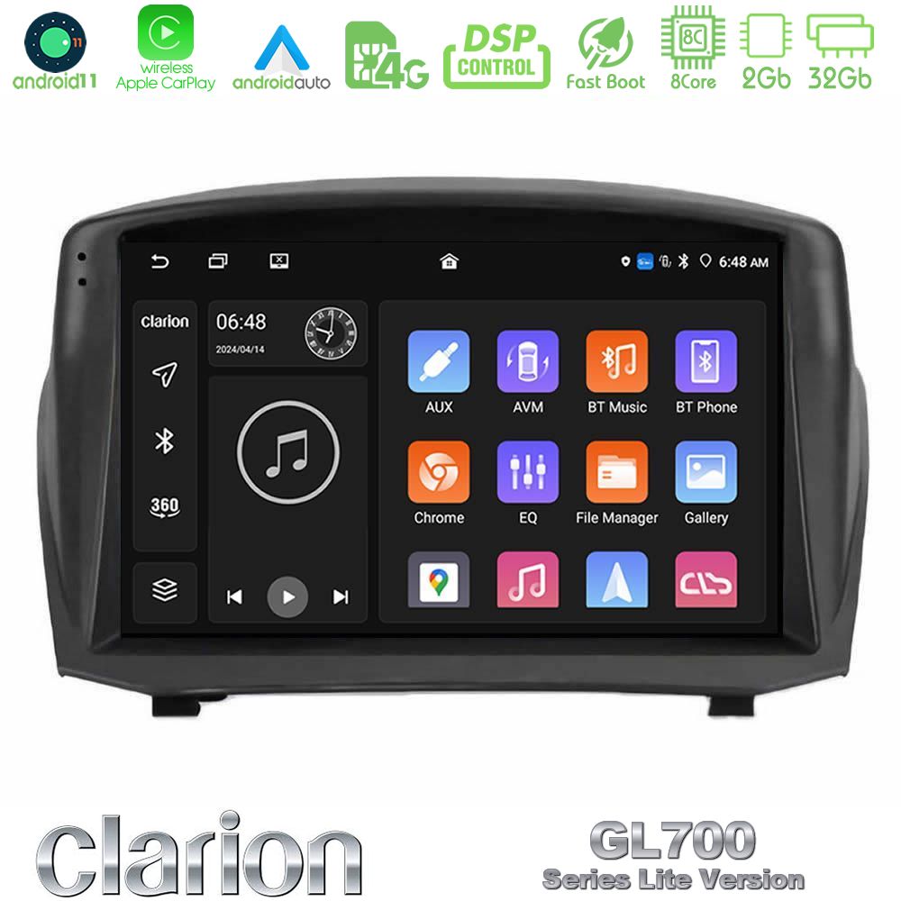 Clarion Gl700 Lite Series 8core Android11 2+32gb Ford Fiesta 2008-2012 Navigation Multimedia Tablet 9 (Oem Style) με Carplay &Amp; Android Auto u-G72l-Fd1451