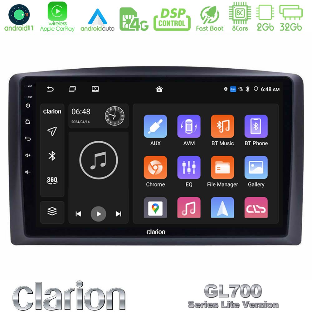 Clarion Gl700 Lite Series 8core Android11 2+32gb Mercedes Vito 2015-2021 Navigation Multimedia Tablet 10 με Carplay &Amp; Android Auto u-G72l-Mb0779