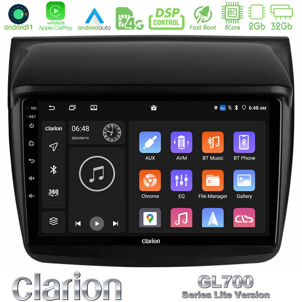 Clarion Gl700 Lite Series 8core Android11 2+32gb Mitsubishi L200 Navigation Multimedia Tablet 9 με Carplay &Amp; Android Auto u-G72l-Mt0314