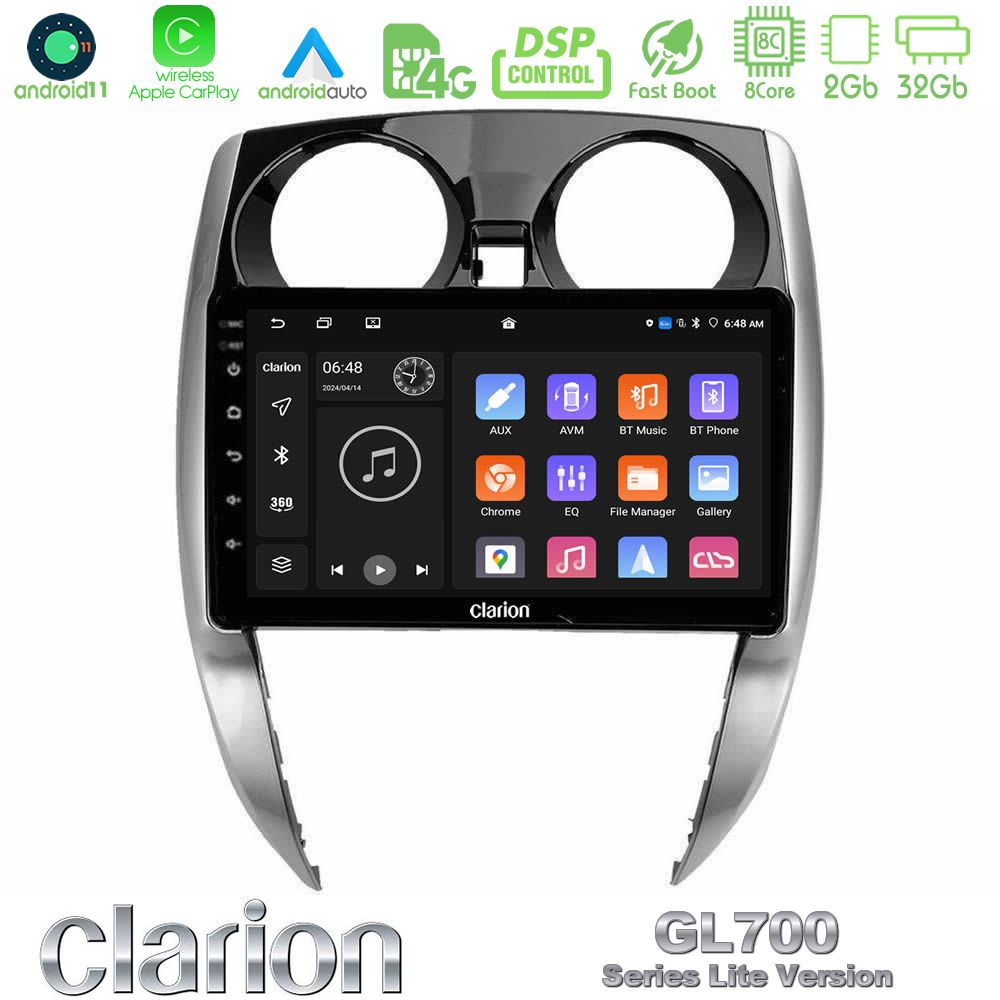 Clarion Gl700 Lite Series 8core Android11 2+32gb Nissan Note 2013-2018 Navigation Multimedia Tablet 10 με Carplay &Amp; Android Auto u-G72l-Ns0481