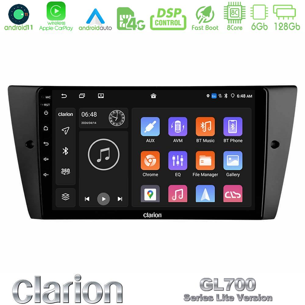 Clarion Gl700 Lite Series 8core Android11 6+128gb bmw 3 Series 2006-2011 Navigation Multimedia Tablet 9 με Carplay &Amp; Android Auto u-G76l-Bm0751